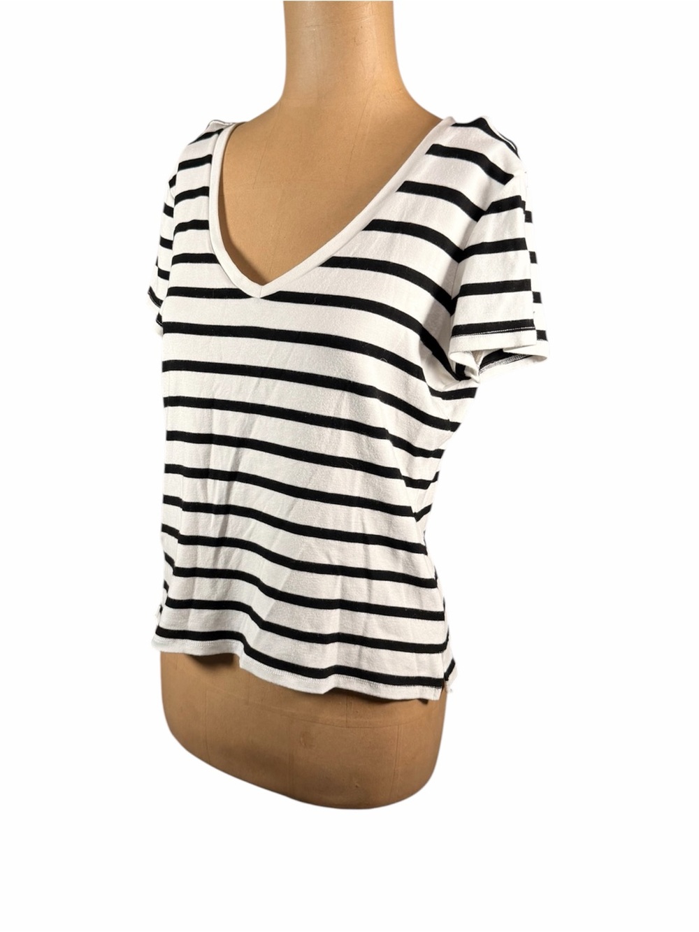 CYRUS Black & White Striped V Neck Tee
